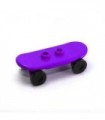 Dark Purple Minifigure, Utensil Skateboard with Trolley Wheel Holders and Black Trolley Wheels