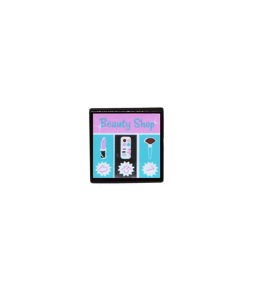 Dark Bluish Gray Road Sign Clip-On 2 x 2 Square with 'Beauty Shop', Lipstick, Paintbox, Brush, 7, 15 and 12 Pattern (Sticker)