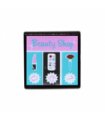 Dark Bluish Gray Road Sign Clip-On 2 x 2 Square with 'Beauty Shop', Lipstick, Paintbox, Brush, 7, 15 and 12 Pattern (Sticker)