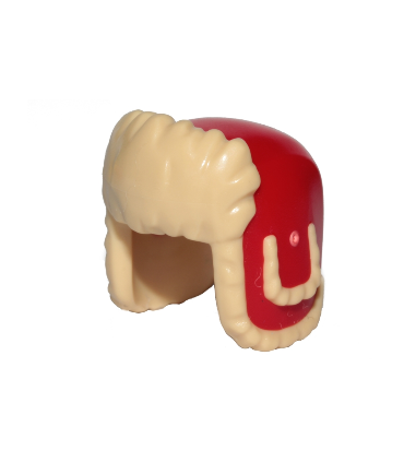 Tan Minifigure, Headgear Ushanka Hat with Red Pattern