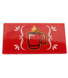 Red Tile 2 x 4 with Steaming Red Cup and White Ornament Pattern (Sticker) - Set 60203