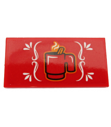 Red Tile 2 x 4 with Steaming Red Cup and White Ornament Pattern (Sticker) - Set 60203