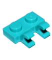 Medium Azure Plate, Modified 1 x 2 with Clips Horizontal (thick open O clips)