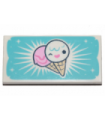 White Tile 2 x 4 with Two Ice Cream Cones on Medium Azure Background and Stars Pattern Pattern