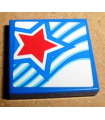 Blue Tile 2 x 2 with Groove with Red Star Pattern (Sticker) - Set 9094