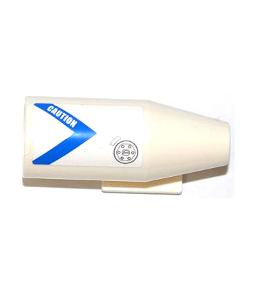 White Engine, Smooth Large, 2 x 2 Thin Top Plate with Blue V-Shaped Stripe, CAUTION and Filler Cap, Left