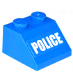 Blue Slope 45 2 X 2 with White 'POLICE' Bold Narrow Font on Blue Background Pattern (Sticker) - Set 4205