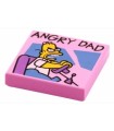 Bright Pink Tile 2 x 2 with Groove with 'ANGRY DAD' Pattern