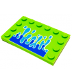 Lime Tile, Modified 4 x 6 with Studs on Edges with Blue Water Splash Pattern