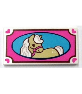 White Tile 2 x 4 with Dark Pink Picture Frame and Tan Horse Pattern