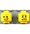 Yellow Minifigure, Head Dual Sided Male Open Smile with Teeth / Eyebrows, Scared Pattern - Hollow Stud