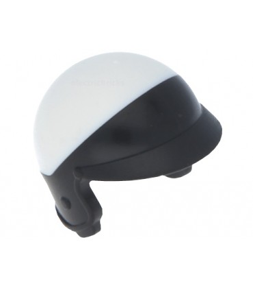 Black Minifigure, Headgear Helmet Motorcycle Open Face, with Visor and White Top Pattern
