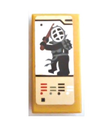 Pearl Gold Tile 1 x 2 with Groove with Ninjago Game Card with Black Kendo Cole Pattern (Sticker) - Set 70589