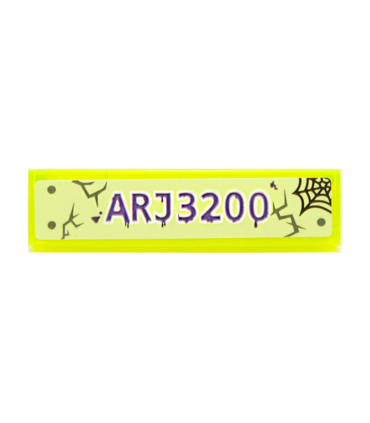 Trans-Neon Green Tile 1 x 4 with License Plate 'ARJ3200', Spider Web, Cracks and Rivets Pattern (Sticker) - Set 70734