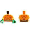 Orange Torso Bare Chest with Muscles Outline, Scales and Belt on Front and Back Pattern / Orange Arms / Green Hands