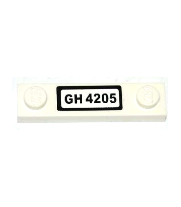 White Plate, Modified 1 x 4 with 2 Studs without Groove with 'GH 4205' License Plate Pattern (Sticker) - Set 4205