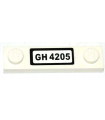 White Plate, Modified 1 x 4 with 2 Studs without Groove with 'GH 4205' License Plate Pattern (Sticker) - Set 4205