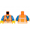 Orange Torso Safety Vest with Reflective Worn Crossed Stripes over Blue Shirt Pattern / Blue Arms / Yellow Hands