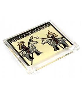 Trans-Clear Glass for Window 1 x 4 x 3 - Opening with Traditional Chinese Warriors and Horses Pattern