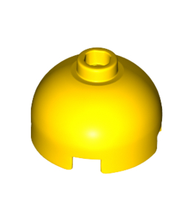Yellow Brick, Round 2 x 2 Dome Top - Hollow Stud with Bottom Axle Holder x Shape + Orientation