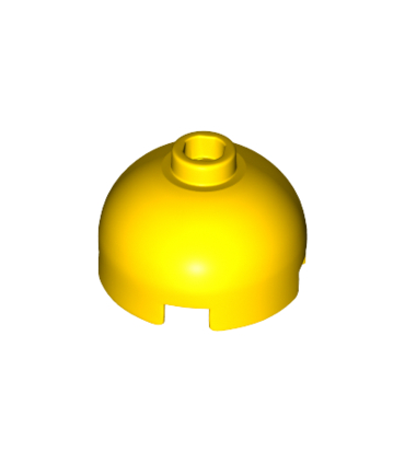 Yellow Brick, Round 2 x 2 Dome Top - Hollow Stud with Bottom Axle Holder x Shape + Orientation