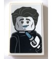 White Tile 2 x 3 with Black and White Minifigure and Metal Blue Lipstick Pattern (Sticker) - Set 21319