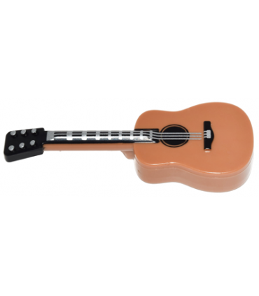 Medium Nougat Minifig, Utensil Guitar Acoustic with Black Neck and Silver Strings Pattern