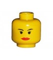 Yellow Minifig, Head Female with Red Lips Wide, Small Black Eyes, Thin Eyebrows Pattern (SW Padme) - Blocked Open Stud