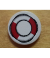 White Tile, Round 2 x 2 with Red and White Life Preserver on Rope Outline Pattern (Sticker) - Set 8426