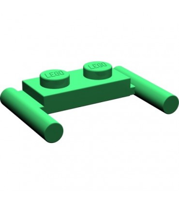 Green Plate, Modified 1 x 2 with Handles - Flat Ends, Low Attachment