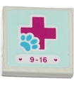 White Tile 2 x 2 with Groove with Hearts, '9-16', Red Cross and Animal Paw Pattern (Sticker) - Set 41085