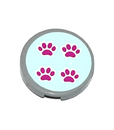 Light Bluish Gray Tile, Round 2 x 2 with Bottom Stud Holder with 4 Paw Prints on Light Aqua Background