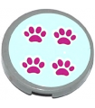 Light Bluish Gray Tile, Round 2 x 2 with Bottom Stud Holder with 4 Paw Prints on Light Aqua Background