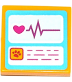 Bright Light Orange Tile 2 x 2 with Groove with Screens with Heart, Heart Monitor Graph and Animal Paw Pattern