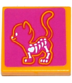 Bright Light Orange Tile 2 x 2 with Groove with X-Ray Cat Skeleton on Magenta Background Pattern