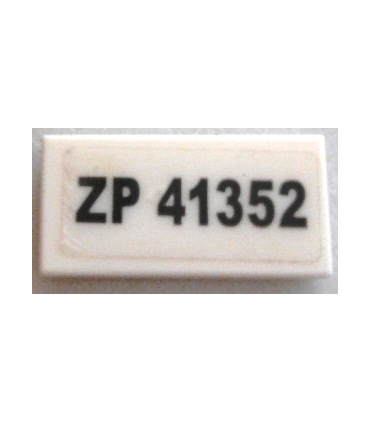 White Tile 1 x 2 with Groove with Black 'ZP 41352' License Plate Pattern (Sticker) - Set 76030