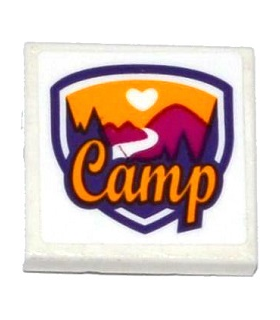 White Tile 2 x 2 with Groove with Friends Camp Pattern (Sticker) - Set 41122