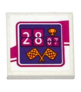 White Tile 2 x 2 with Groove with '2807' (28:07), Trophy and Checkered Flags Pattern (Sticker) - Set 41122