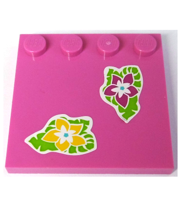Dark Pink Tile, Modified 4 x 4 with Studs on Edge with Magenta and Yellow Flowers and Green Leaves Pattern