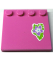 Dark Pink Tile, Modified 4 x 4 with Studs on Edge with Medium Lavender Flower and Green Leaves Pattern