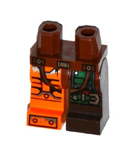 Reddish Brown Hips and 1 Dark Brown Leg w/ Green Armor and Knee Belt, 1 Orange Right w/ Black and Silver Bolted Armor Plates