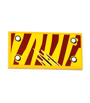Yellow Tile 2 x 4 with 4 Rivets and 3 Claw Scratch Marks on Dark Red Tiger Stripes Pattern Model Top Right Side