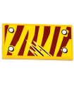 Yellow Tile 2 x 4 with 4 Rivets and 3 Claw Scratch Marks on Dark Red Tiger Stripes Pattern Model Top Right Side