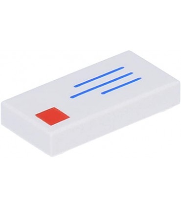 White Tile 1 x 2 with Mail Envelope, Address and Stamp Pattern
