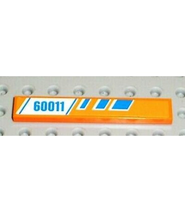 Orange Tile 1 x 6 with Blue Stripes and '60011' on White and Orange Background Pattern Right (Sticker) - Set 60011