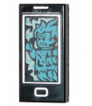 Black Tile 1 x 2 with Groove with Cell Phone and Medium Azure Ghost Pattern