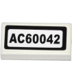 White Tile 1 x 2 with Groove with 'AC60042' Pattern (Sticker) - Set 60042