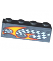Dark Bluish Gray Brick 1 x 4 with Checkered Flag and Flame Pattern Model Left Side (Sticker) - Set 8134