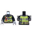Black Torso Fire Reflective Stripes with Belt and Flashlight Front, Fire Badge on Back / Black Arms / Dark Bluish Gray Hands