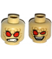 Tan Minifig, Head Dual Sided Alien with Red Eyes, Dark Tan Wrinkles, Angry Clenched Teeth / Evil Smile Pattern - Hollow Stud